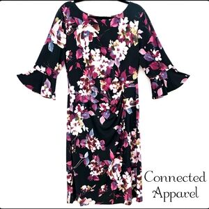 By Connected Apparel, Rich Colors Floral Dress, Stretchy, Easy Care, Size 16